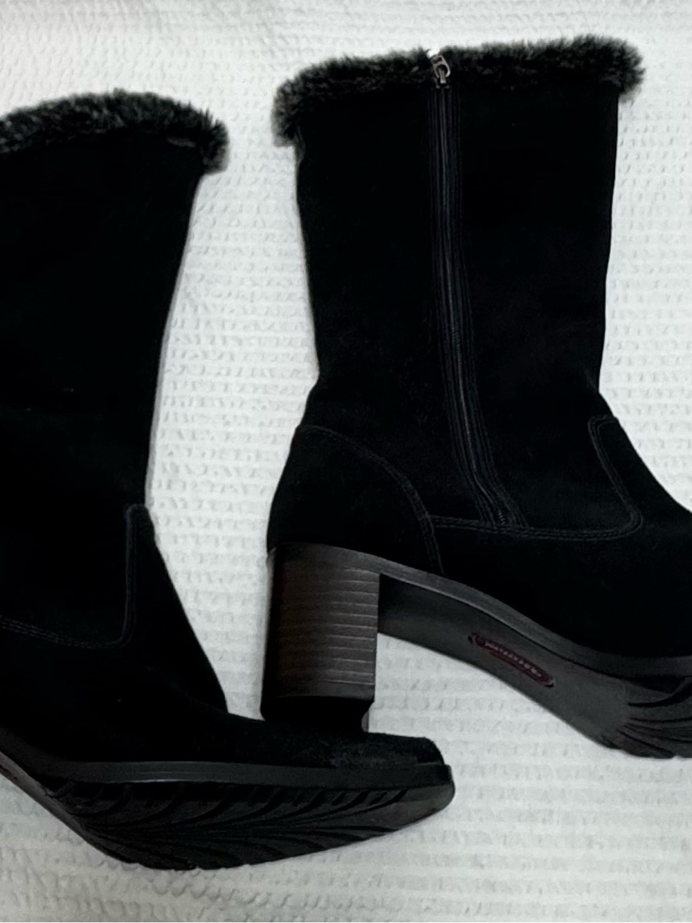 Sporto waterproof Women's Black Faux-Fur Trim Mid-Calf Heeled Boots Swede 8